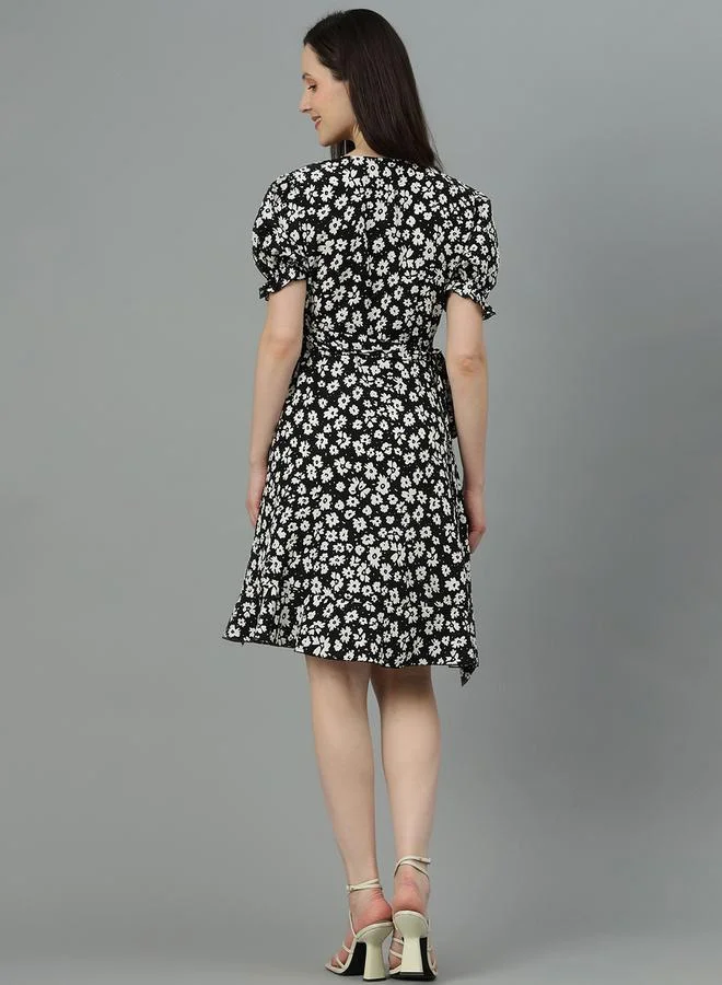 Kotty Floral Print V Neck A-Line Mini Dress by Styli