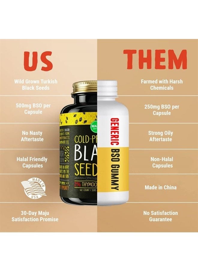 Maju Superfoods MAJU's Black Seed Oil Capsules - Cold Pressed, 2% Thymoquinone, 100% Turkish Black Cumin Nigella Sativa Seed Oil, 100% Liquid Pure Blackseed Oil 60 Count, 500mg per Capsule  - Image 4