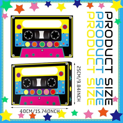 Fuyoooo 4 Pcs 80s 90s Party Favor Boxes 16 x 10 in Large Cassette Player Party Treat Boxes Boom Cassette Tape Hip Hop Decor for Retro 1980s 1990s Christmas Decor Music Neon Birthday SuppliesClassic - Image 3