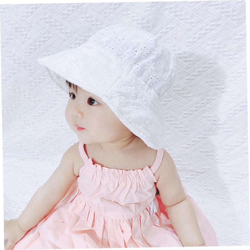 Cotton Fisherman Hat For Babies Under 2 Years Lightweight Sun Protection Cap White - Image 5