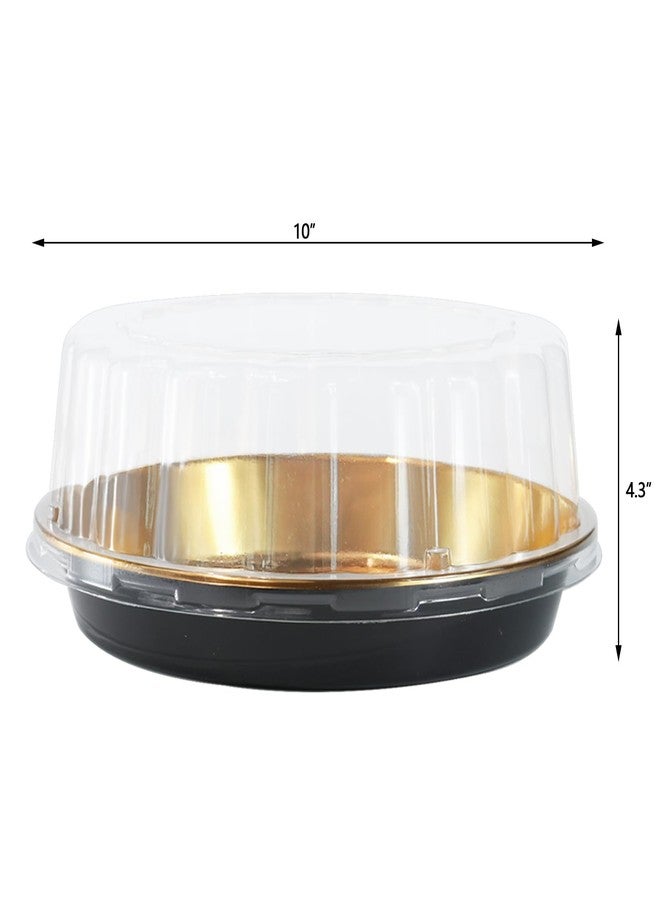 FEOOWV 10inch Round Clear +Gold Cake Carriers for Transport Plastic Cake Containers Carriers with Dome Lids and Cake Boards Clear Bundt Cake Boxes (10) - Image 2