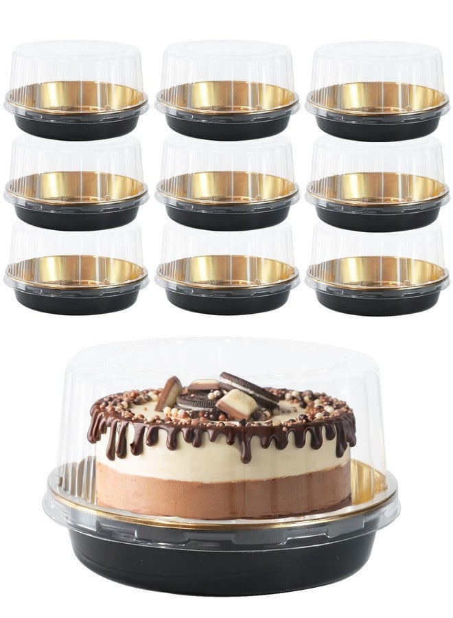 FEOOWV 10inch Round Clear +Gold Cake Carriers for Transport Plastic Cake Containers Carriers with Dome Lids and Cake Boards Clear Bundt Cake Boxes (10) - Image 1