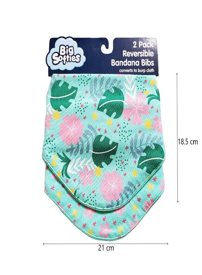 Big Softies مرايل أطفال بيج سوفتيز قابلة للعكس، مطبوعة بنقشة زهور، تتحول إلى قطعة قماش للتجشؤ | زر كبس قابل للتعديل | قطن 100% - فائق الامتصاص | للترطيب، التسنين، والرضاعة | للبنات من عمر 0 إلى 24 شهرًا | عبوة من قطعتين - Image 3