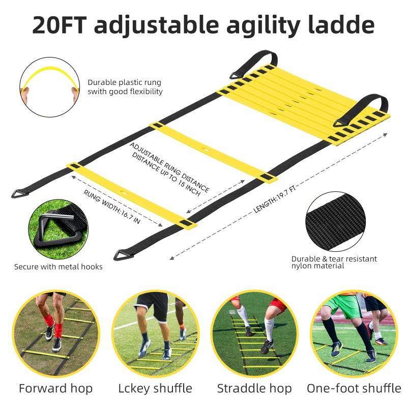 FITFIZZ هدف كرة القدم، أهداف كرة القدم للفناء الخلفي، شبكة كرة قدم قابلة للطي 6x4 قدم، معدات تدريب كرة القدم مع كرة القدم، سلم وأقماع (أصفر) - Image 5