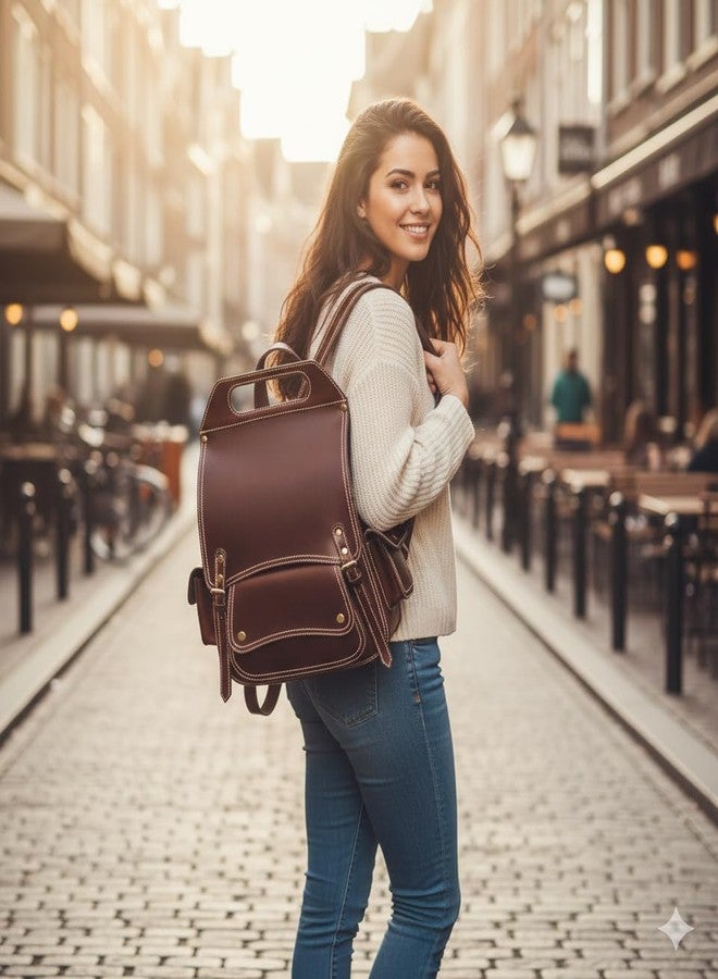 Celtic Handcrafted Full-Grain Leather Vintage Backpack with Adjustable Straps - Unisex Travel & Outdoor Bag - Image 2