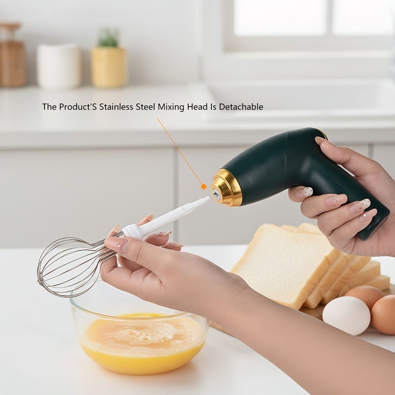 Black Electric Egg Beater USB Rechargeable 2 Mixing Heads 3 Speed Lightweight Compact Cordless Mixer Whisking Baking Cream Eggs Smoothies Home Kitchen Cake Decorating - Image 5