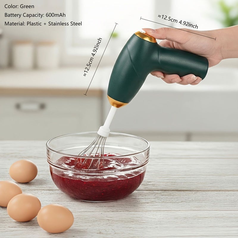 Black Electric Egg Beater USB Rechargeable 2 Mixing Heads 3 Speed Lightweight Compact Cordless Mixer Whisking Baking Cream Eggs Smoothies Home Kitchen Cake Decorating - Image 1