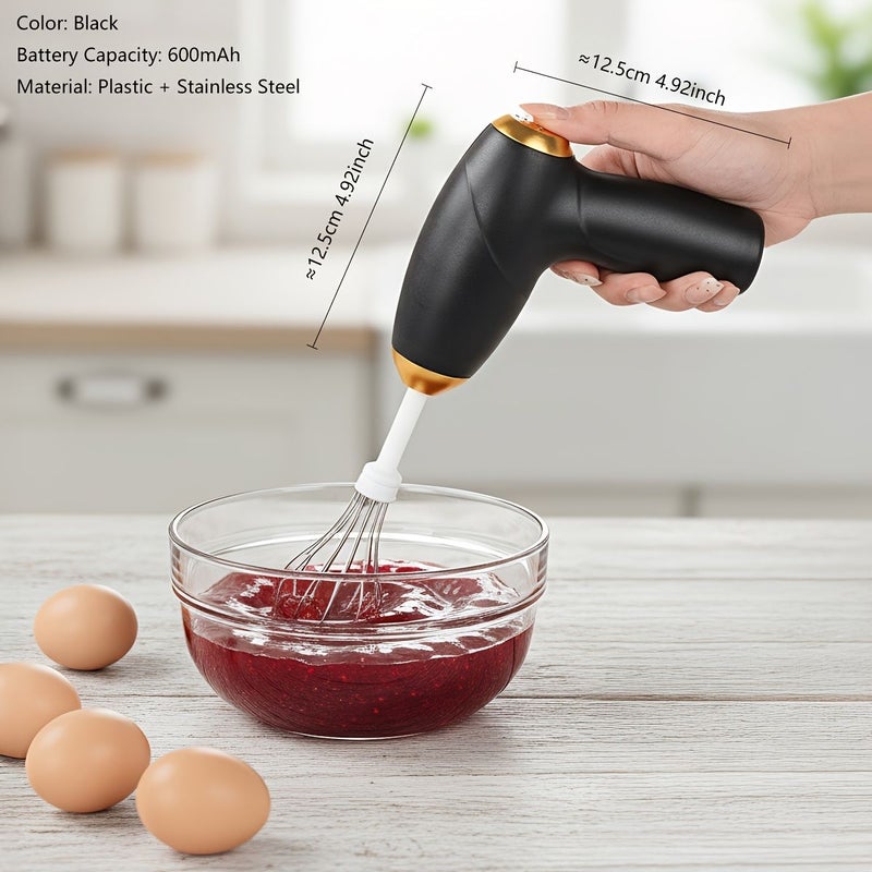 Black Electric Egg Beater USB Rechargeable 2 Mixing Heads 3 Speed Lightweight Compact Cordless Mixer Whisking Baking Cream Eggs Smoothies Home Kitchen Cake Decorating - Image 3