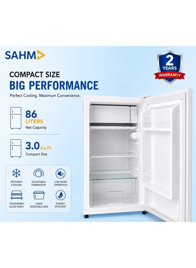 SAHM Single Door 86 Liters Direct Cool Refrigerator/Defrost Mini Fridge/Quick Cooling with Temperature Control/Wire Shelves/Transparent Door Basket, Extra Space and Long Lasting Freshness with Interior Light - 2 Years Warranty - Image 2