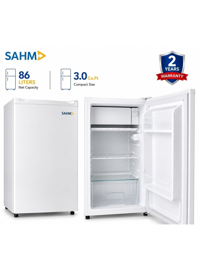 SAHM Single Door 86 Liters Direct Cool Refrigerator/Defrost Mini Fridge/Quick Cooling with Temperature Control/Wire Shelves/Transparent Door Basket, Extra Space and Long Lasting Freshness with Interior Light - 2 Years Warranty - Image 1