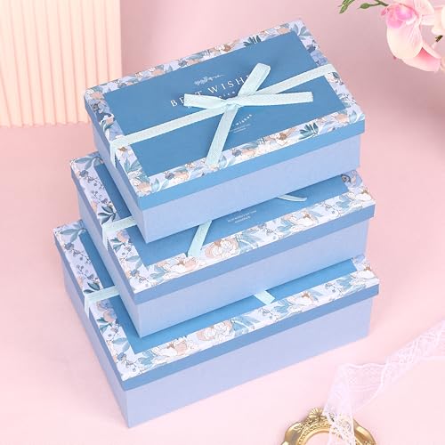HOME ELEMENTS 3 Pcs Best Wishes Luxury Gift Boxes Set With Bow, Decorative Present Boxes,Bridesmaid Box For Hampers, Birthdays, Weddings & Events, Special Occasions (Royal Blue),Cardboard, Paper - Image 1