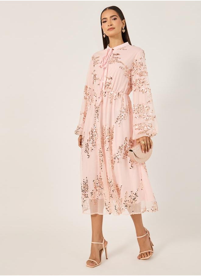 Styli Styli Sequin Embellished Balloon Sleeves A-Line Midi Dress  - Image 2