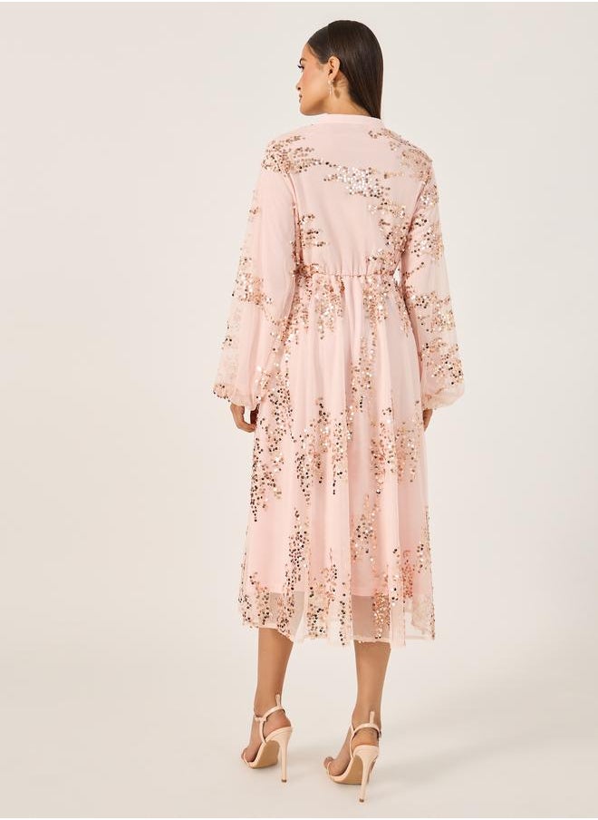 Styli Styli Sequin Embellished Balloon Sleeves A-Line Midi Dress  - Image 5