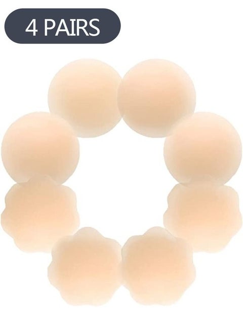4 Pairs Nipple Covers for Women, Sticky Adhesive Silicone Nipple Pasties, Reusable Pasty Nipple Covers
