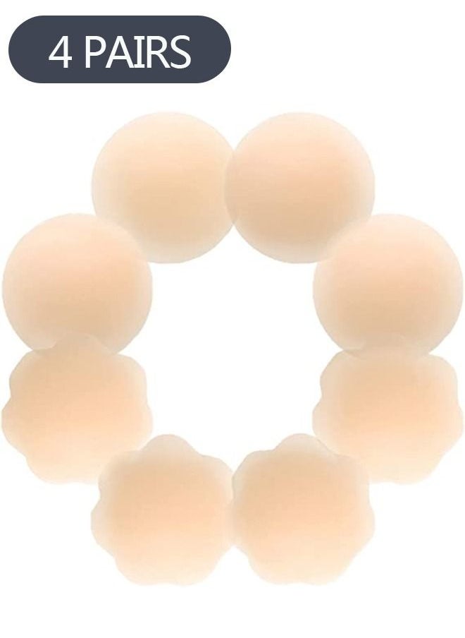 4 Pairs Nipple Covers for Women, Sticky Adhesive Silicone Nipple Pasties, Reusable Pasty Nipple Covers