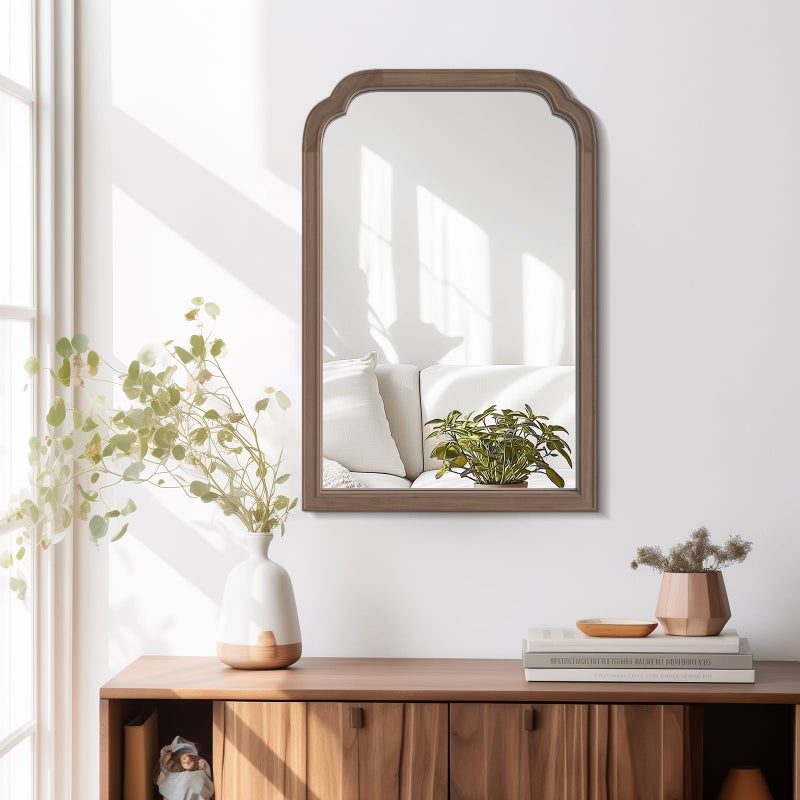 WallBeyond Wood Bathroom Mirrors for Wall Mounted, 20" x 30" Rustic Wood Frame Wall Mirrors Decorative for Living Room or Bedroom Vanity Mirror (Walnut) - Image 3