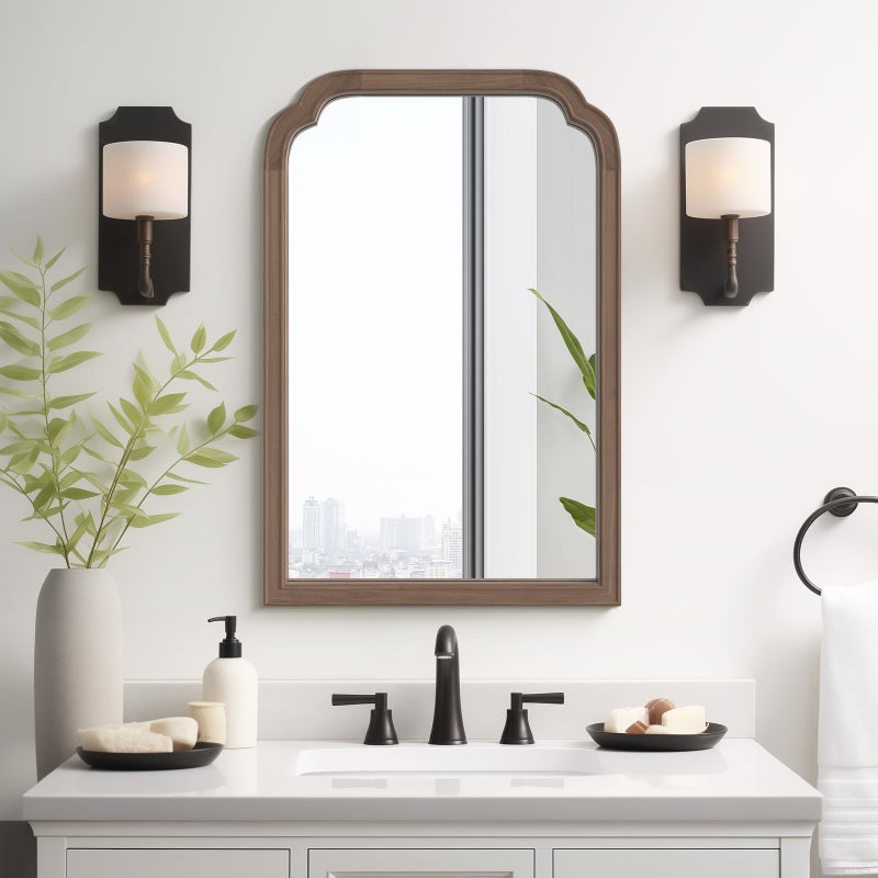 WallBeyond Wood Bathroom Mirrors for Wall Mounted, 20" x 30" Rustic Wood Frame Wall Mirrors Decorative for Living Room or Bedroom Vanity Mirror (Walnut) - Image 1