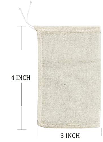 WUD 6 pcs. Unbleached Muslin Cloth Empty Tea Bags 3x4inch Reusable for Loose Leaf Tea, Coffee Brew Bags - Image 2