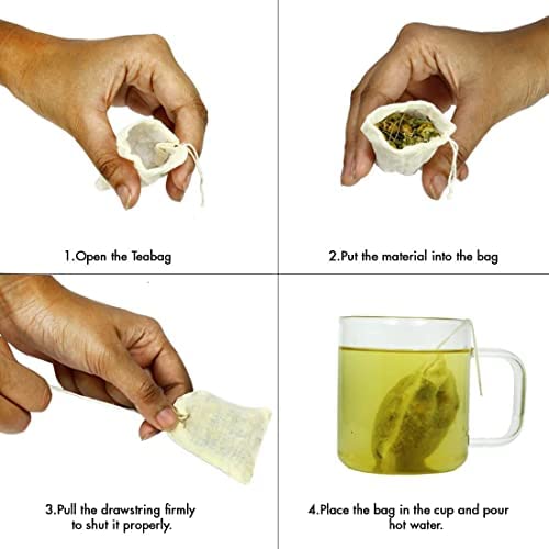 WUD 6 pcs. Unbleached Muslin Cloth Empty Tea Bags 3x4inch Reusable for Loose Leaf Tea, Coffee Brew Bags - Image 4