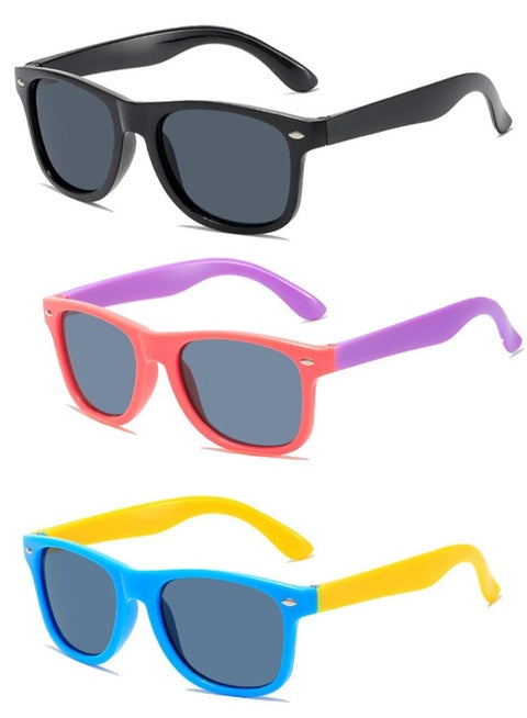 olored Frame Sunglasses, 3 PCS Kids Polarized Sunglasses, Stylish Kids Polarized Square Sunglasses with Grey Lenses, Elastic Rubber, UV400 Protection, Perfect for Kids Party, Outdoor Activities