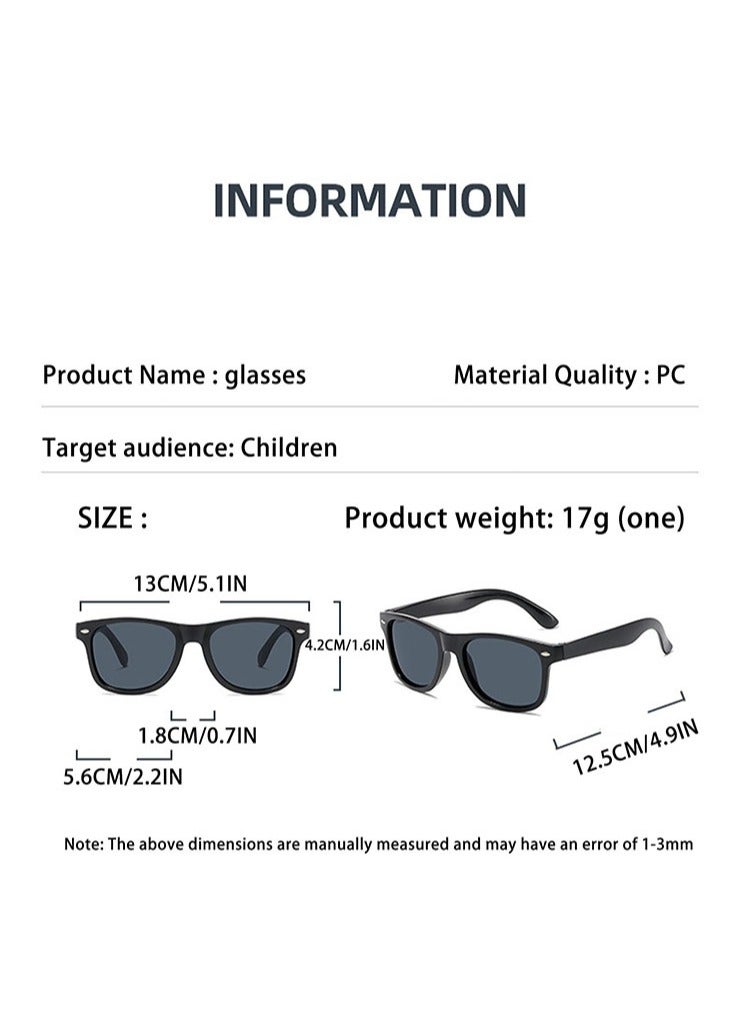 الوجبة نظارات شمسية بإطار ملون، 3 قطع نظارات شمسية مستقطبة للأطفال، نظارات شمسية مربعة أنيقة للأطفال بعدسات رمادية، مطاط مرن، حماية من الأشعة فوق البنفسجية 400، مثالية لحفلات الأطفال والأنشطة الخارجية - Image 2