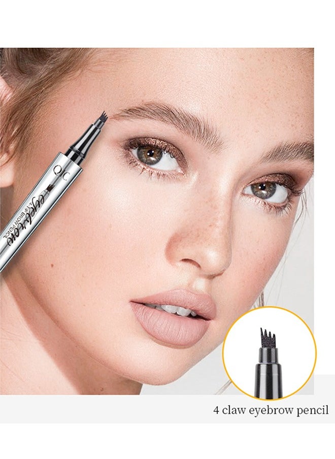 QIC - Liquid Eyebrow Pen with 4 Micro-Fork Tips, Waterproof Smudge-proof Brow Pencil, for Natural Looking Eyebrow Makeup, Black - Image 1