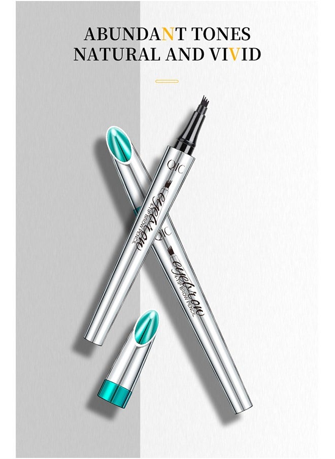QIC - Liquid Eyebrow Pen with 4 Micro-Fork Tips, Waterproof Smudge-proof Brow Pencil, for Natural Looking Eyebrow Makeup, Black - Image 1