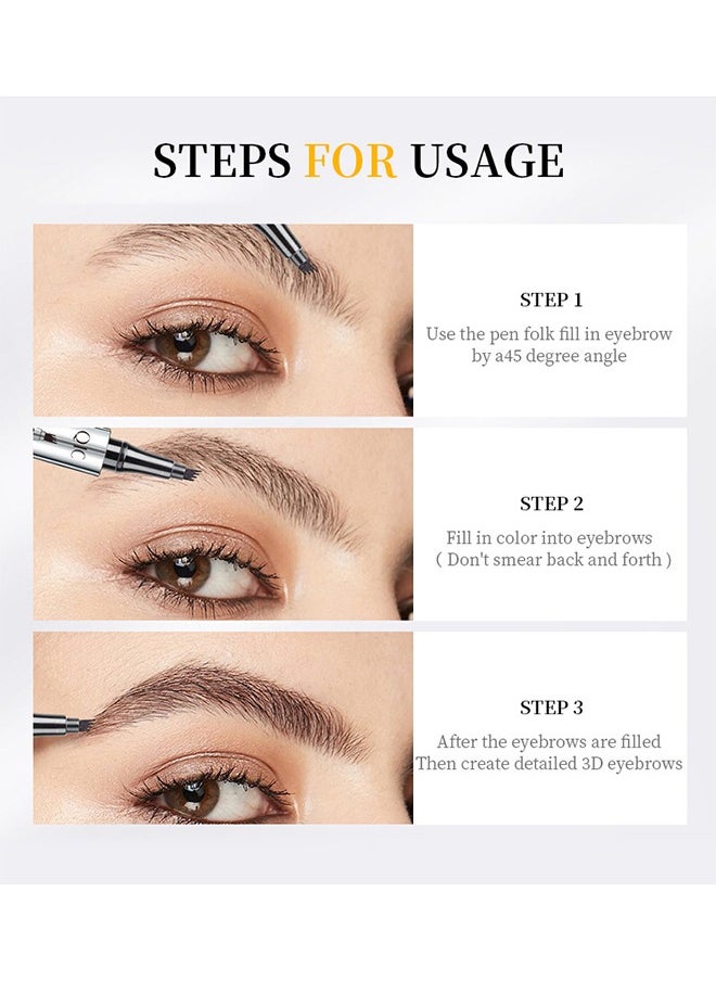 QIC - Liquid Eyebrow Pen with 4 Micro-Fork Tips, Waterproof Smudge-proof Brow Pencil, for Natural Looking Eyebrow Makeup, Black - Image 1