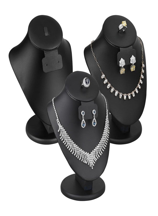 MOOCA 3 Pcs Set Black PU Faux Leather Combination Display Jewelry Stand Bust for Necklaces, Earrings, Rings, Jewelry Display For Vendors - Image 1
