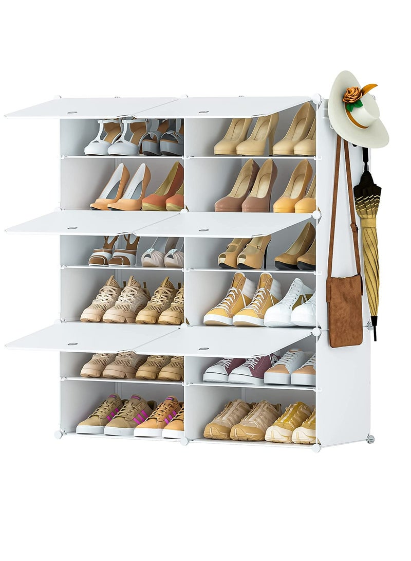 Arabest Shoe Rack Organizer,6 Tier for Closet, Stackable 24 Pair Covered Shelves Shoe Storage Cabinet for Entryway Bedroom Hallway（White） - Image 1