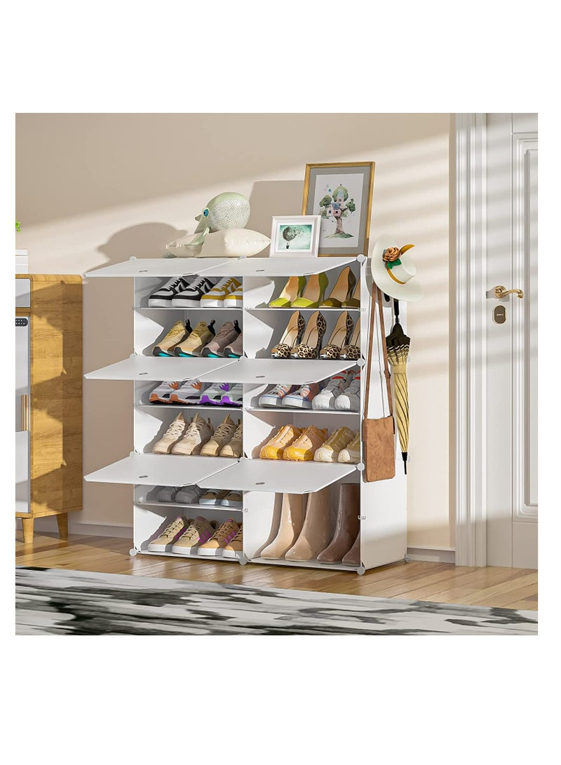 Arabest Shoe Rack Organizer,6 Tier for Closet, Stackable 24 Pair Covered Shelves Shoe Storage Cabinet for Entryway Bedroom Hallway（White） - Image 5