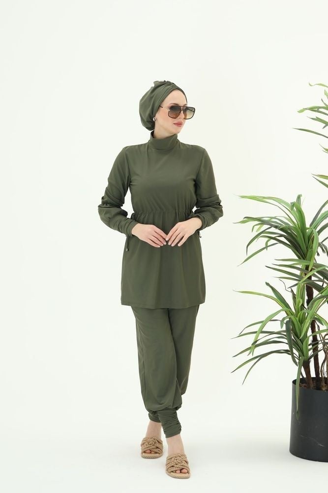 NS Tasarım Ns Design Diana Shirring Detailed Design Hijab Lycra Two Piece Swimsuit  - Image 1