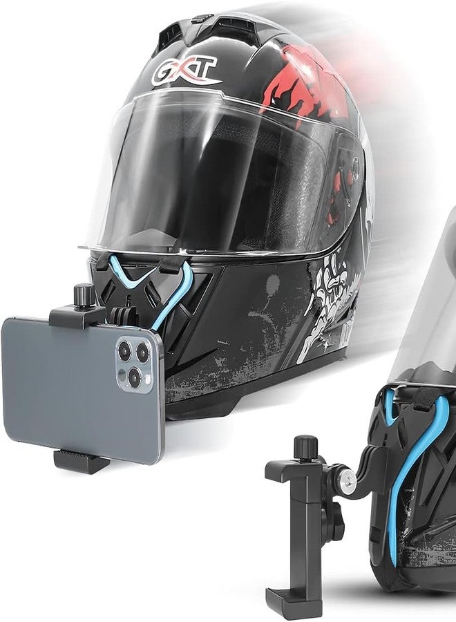 Speeqo Multipurpose Helmet Chin Strap Mount with Mobile Holder Clip & Screw Compatible with All Smart Phones (Black Blue) - Image 1