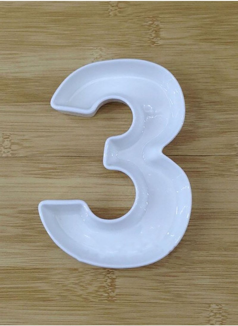 Generic White Decorative Ceramic Number 3 Shaped Dish  - Image 1