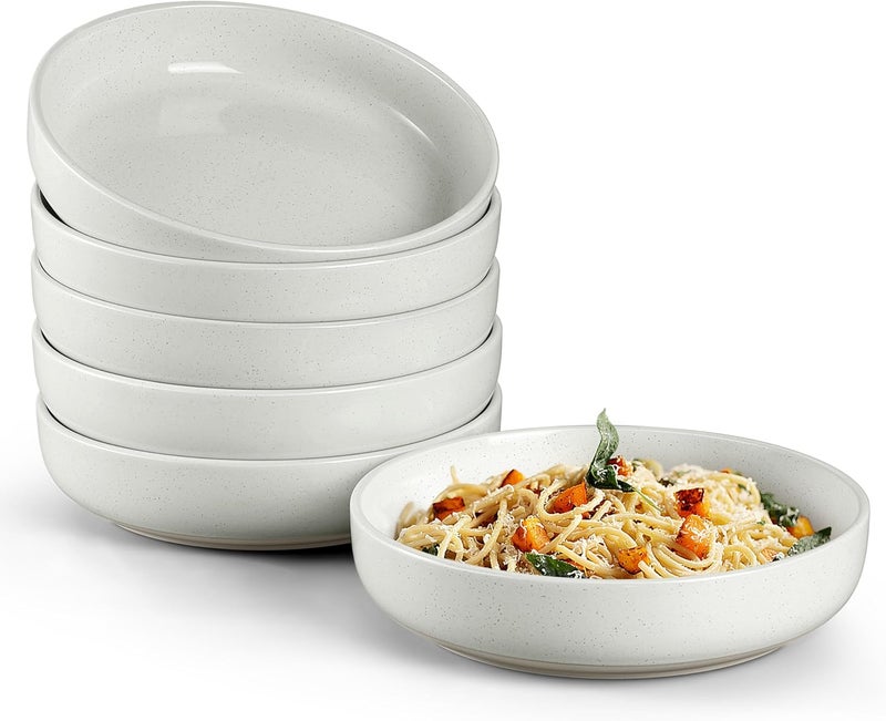 HaWare Pasta Bowls Set of 6 32oz Large Salad Bowls for Home Kitchen Ceramic Serving Plates for Soup Cereal Scratchresistant Wide and Shallow Dinner Bowl Microwave  Dishwasher Safe Milky White - Image 1
