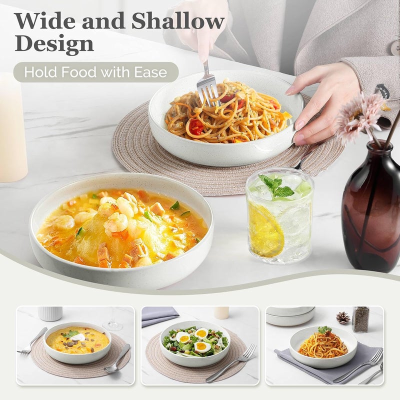 HaWare Pasta Bowls Set of 6 32oz Large Salad Bowls for Home Kitchen Ceramic Serving Plates for Soup Cereal Scratchresistant Wide and Shallow Dinner Bowl Microwave  Dishwasher Safe Milky White - Image 5