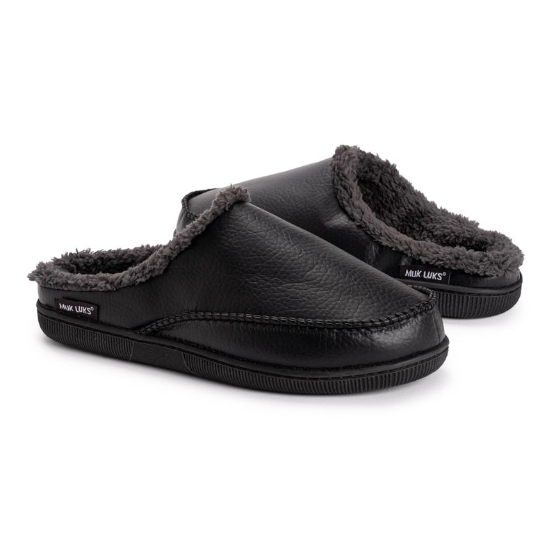 Muk Luks Men's Faux Leather Clog Slipper, Black, Large (12-13) M US - Image 5
