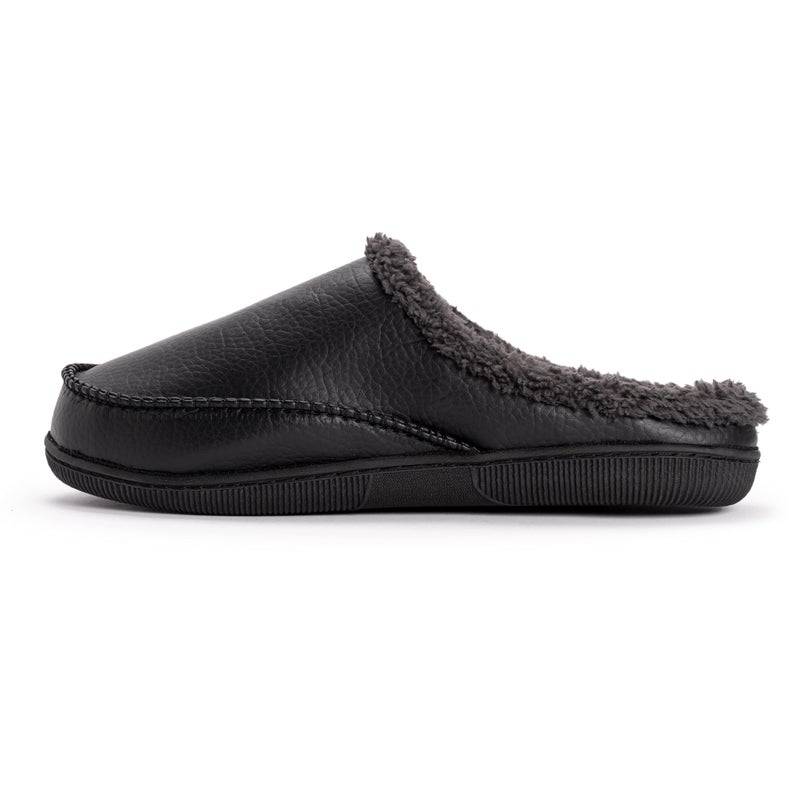 Muk Luks Men's Faux Leather Clog Slipper, Black, Large (12-13) M US - Image 4