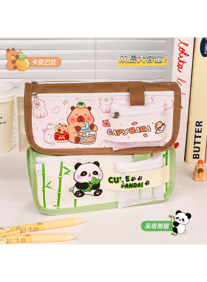 HELPS Cartoon Double-layer Large-capacity Oxford Cloth Pencil Bag For Primary School Students With Good Looks Capibala Pencil Bag Stationery Bag - Image 3
