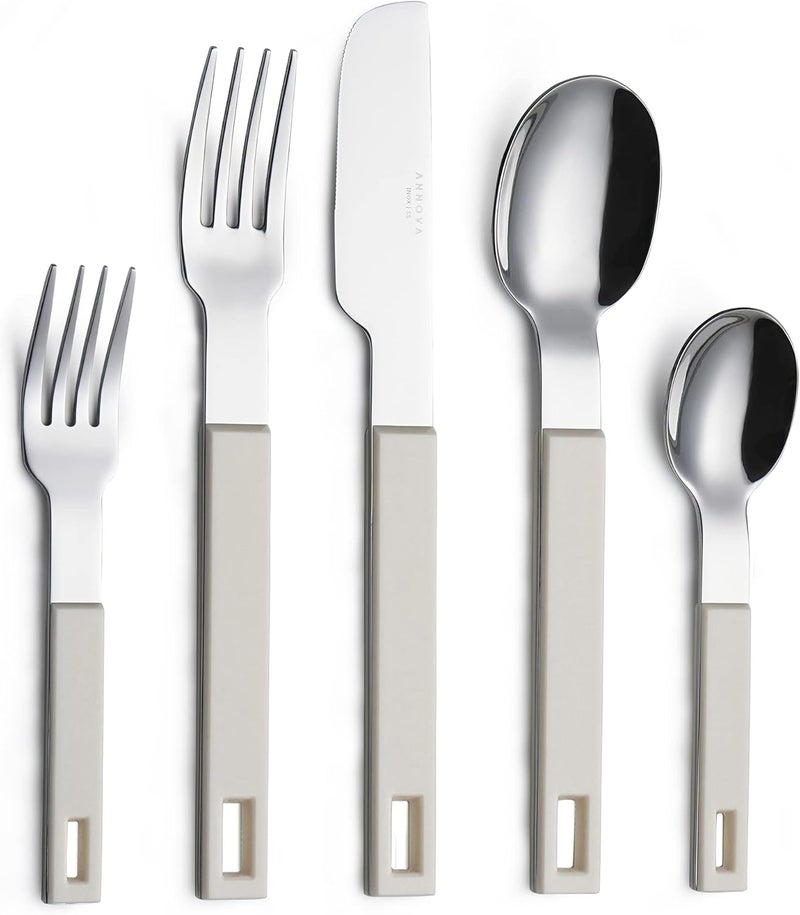 Annova ANNOVA Silverware Set 20 Pieces Stainless Steel Cutlery Color Block Handle Modern Style Flatware  4 x Dinner Knife 4 x Dinner Fork 4 x Salad Fork 4 x Dinner Spoon 4 x Dessert Spoon Cream White - Image 1