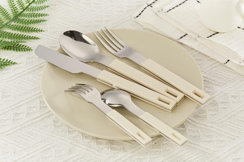 Annova ANNOVA Silverware Set 20 Pieces Stainless Steel Cutlery Color Block Handle Modern Style Flatware  4 x Dinner Knife 4 x Dinner Fork 4 x Salad Fork 4 x Dinner Spoon 4 x Dessert Spoon Cream White - Image 4