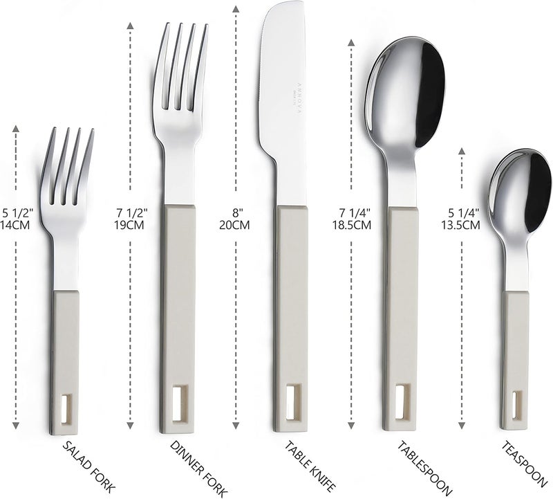 Annova ANNOVA Silverware Set 20 Pieces Stainless Steel Cutlery Color Block Handle Modern Style Flatware  4 x Dinner Knife 4 x Dinner Fork 4 x Salad Fork 4 x Dinner Spoon 4 x Dessert Spoon Cream White - Image 3