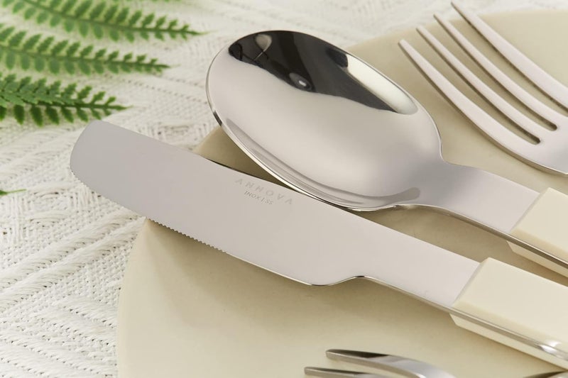 Annova ANNOVA Silverware Set 20 Pieces Stainless Steel Cutlery Color Block Handle Modern Style Flatware  4 x Dinner Knife 4 x Dinner Fork 4 x Salad Fork 4 x Dinner Spoon 4 x Dessert Spoon Cream White - Image 5