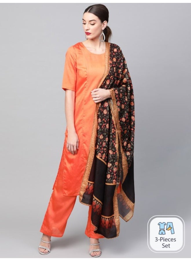 AKS Orange Kurta Set With Digital Printed Dupatta - Image 1