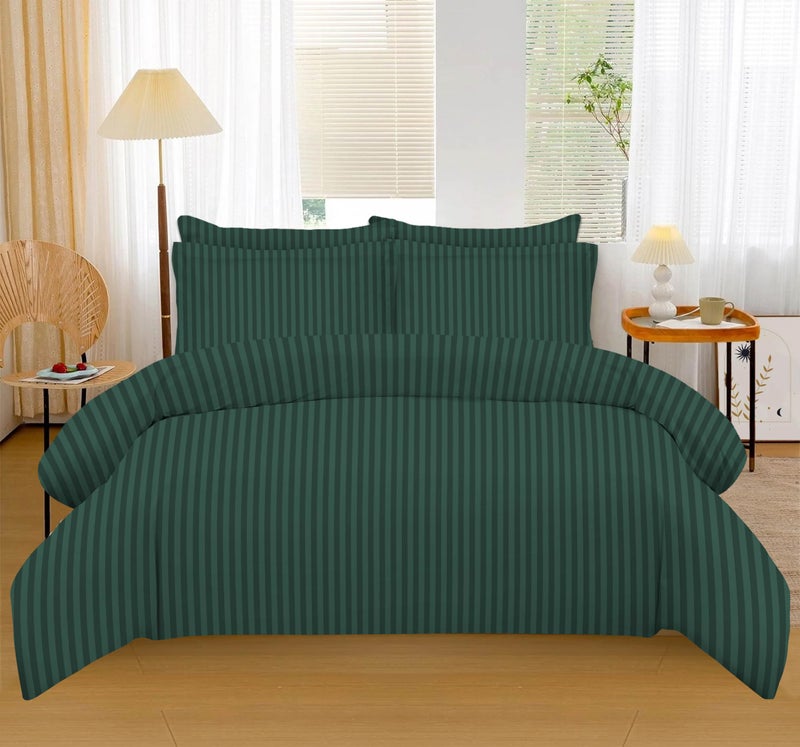 Amali  PolyCotton Printed Stripe Bedsheet Set - 6 Piece Bedding Set Queen Size (160x200+35) cm with 1-Duvet Cover, 1-Fitted Sheet, 2-Pillowcases, and 2-Oxford Pillowcases, Soft & Durable - Image 1