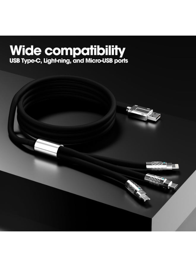 في أر أس كابل وصلة شحن سريعة متعددة Type-C + Micro + Lightning + USB بقدرة 120 واط، نقل بيانات 480 ميجابت في الثانية، طول 1.5 متر، سلك سيليكون سائل، متوافق مع أجهزة Android - Image 4