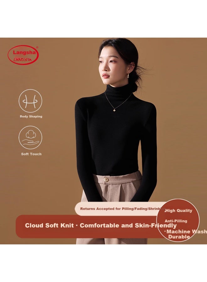 LANG SHA Langsha Ribbed Knit Turtleneck Long Sleeve Slim Fit Base Shirt Dark Gray 2XL (125-140 Jin) - Image 2