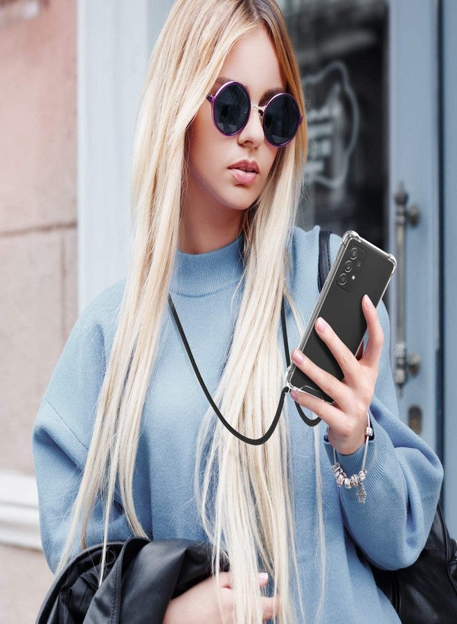 kwmobile Crossbody Case Compatible with Samsung Galaxy A52 / A52 5G / A52s 5G Case - Clear TPU Phone Cover w/Lanyard Cord Strap - Black/Transparent - Image 2