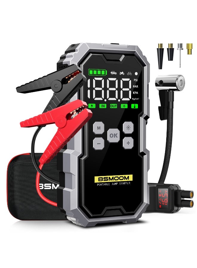 BSMOOM Jump Starter with Air Compressor, 6000A Jump Starter Battery Pack (All Gas/10L Diesel), 150PSI 12V Jump Box Car Battery Jumper Starter Portable with Type-C Quick Charge and LED Lights - Image 1