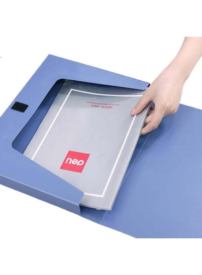 Deli 55Mm Single A4 Velcro File Box, Plastic Document Organizer, Accounting File Storage Box, Office Supplies, 33511, Blue - Image 3